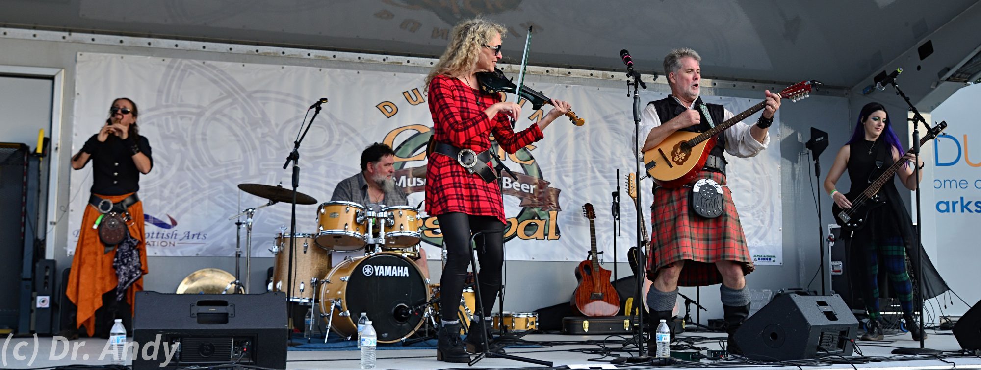 A modern Celtic music band, North of Argyll, performing on stage